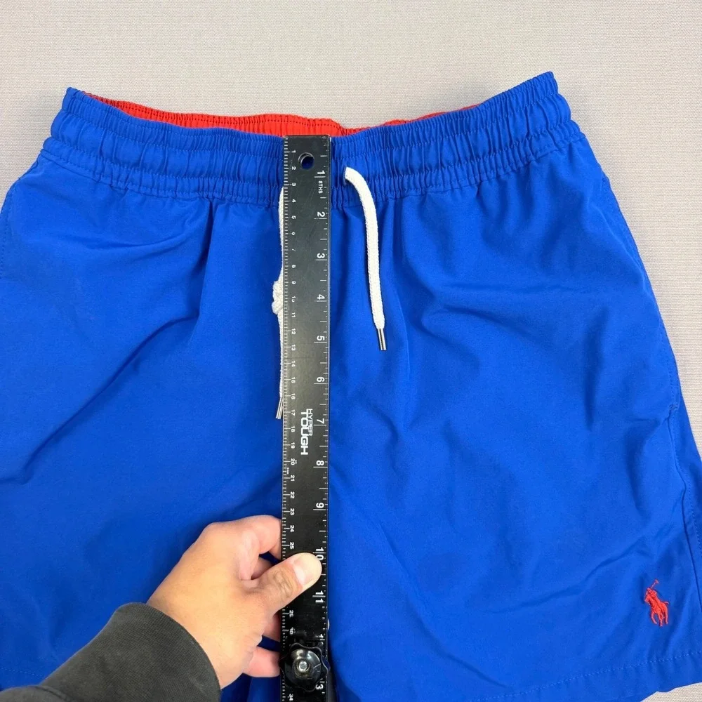 Polo Ralph Lauren Mens Swim Trunks Blue Red Pony Logo Mesh Lined Shorts Small S